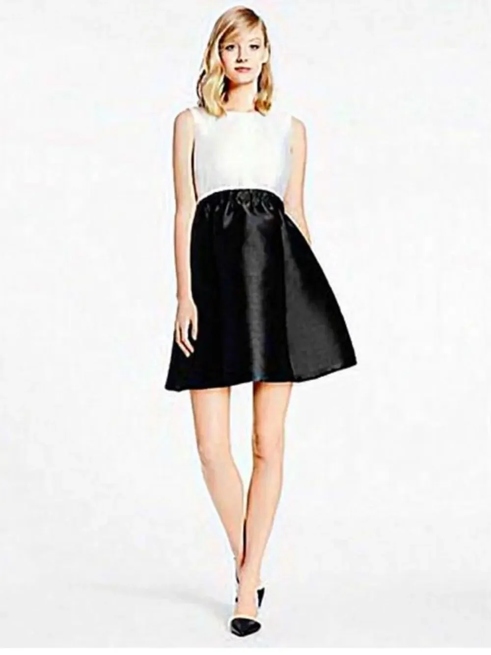 Kate Spade | Swift Mini Cocktail Dress Fit & Flare Satin Ivory Black Size 2